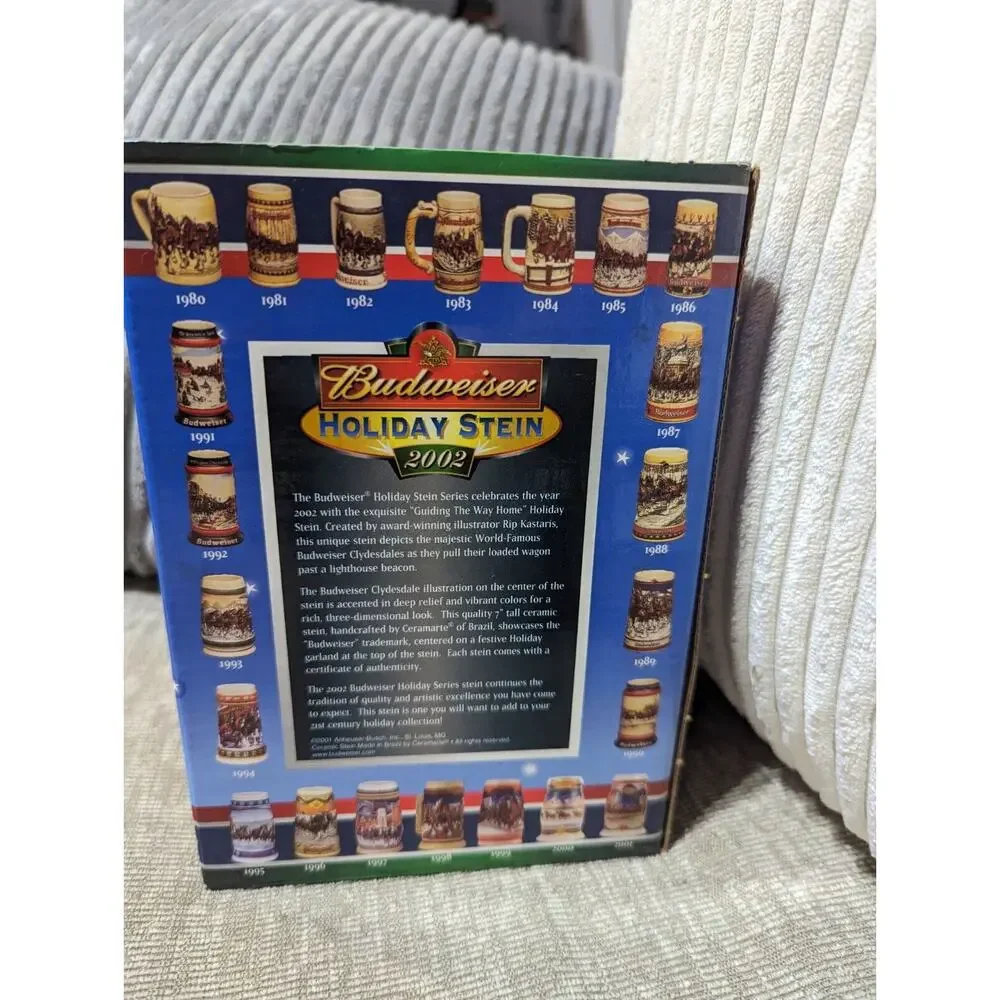 Vintage 2002 BUDWEISER HOLIDAY CERAMIC STEIN MUG Guiding The Way Home New In Box